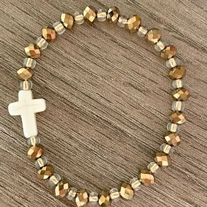 Cross Bracelet Handmade beaded stretch w/ glass fashion beads & stone cross